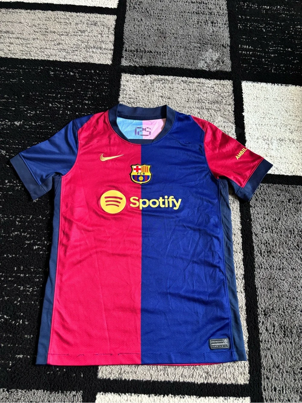 Nike Kids Barcelona Split Pink-Blue Jersey with Yellow Accents